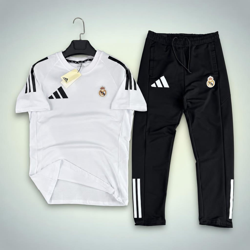 Adidas Real Madrid ανδρική καλοκαιρινή φόρμα, Λευκό-Μαύρο. Premium ποιότητα