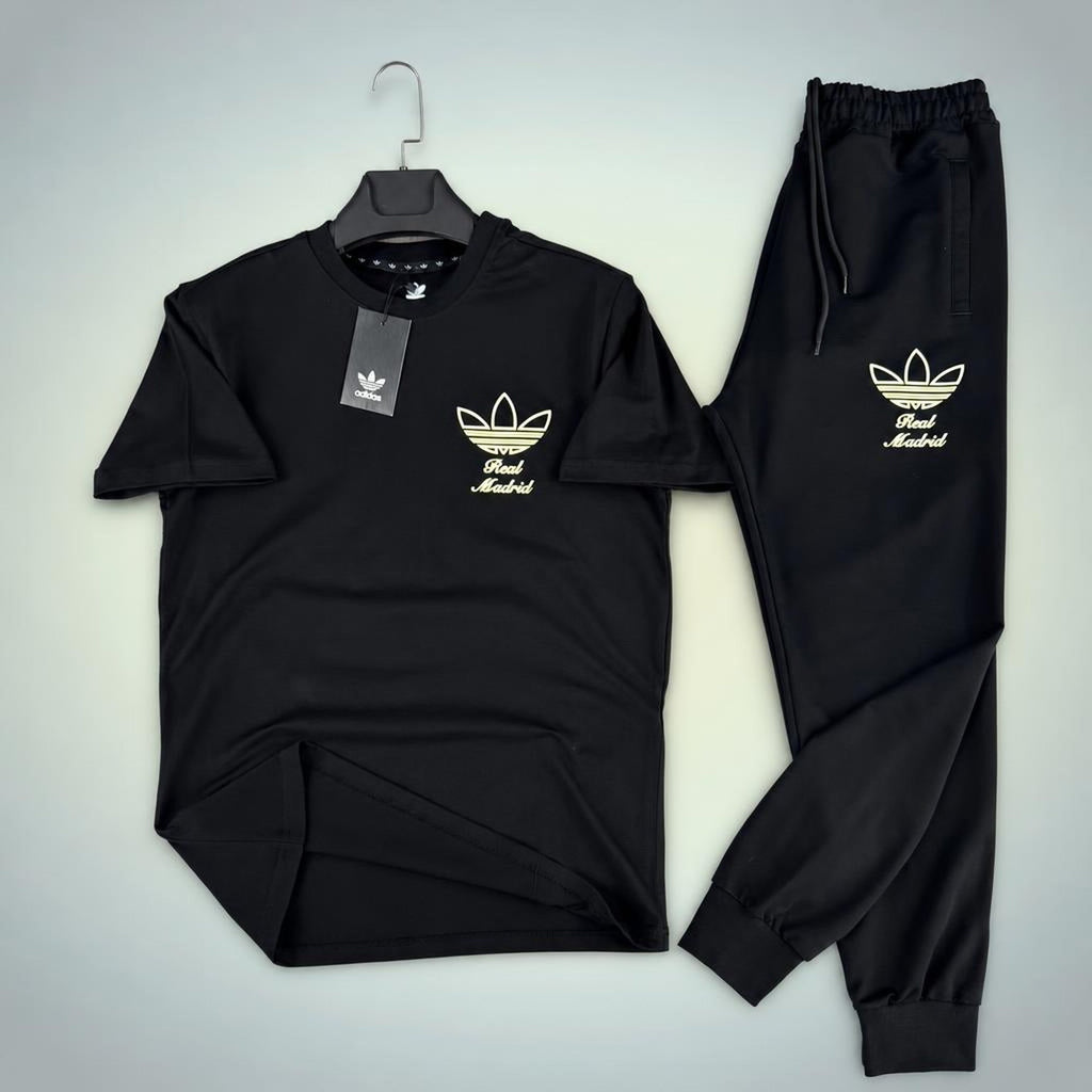 Adidas Real Madrid Street style ανδρική καλοκαιρινή φόρμα, μαύρο. Premium ποιότητα