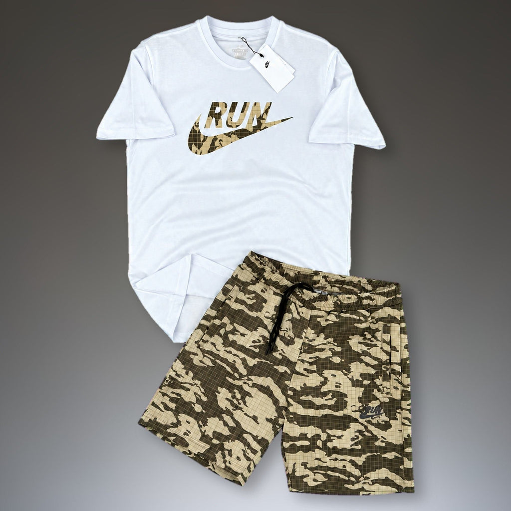 Nike Run ανδρικό αθλητικό σετ με κοντό παντελόνι, λευκό - πράσινο. Premium ποιότητα