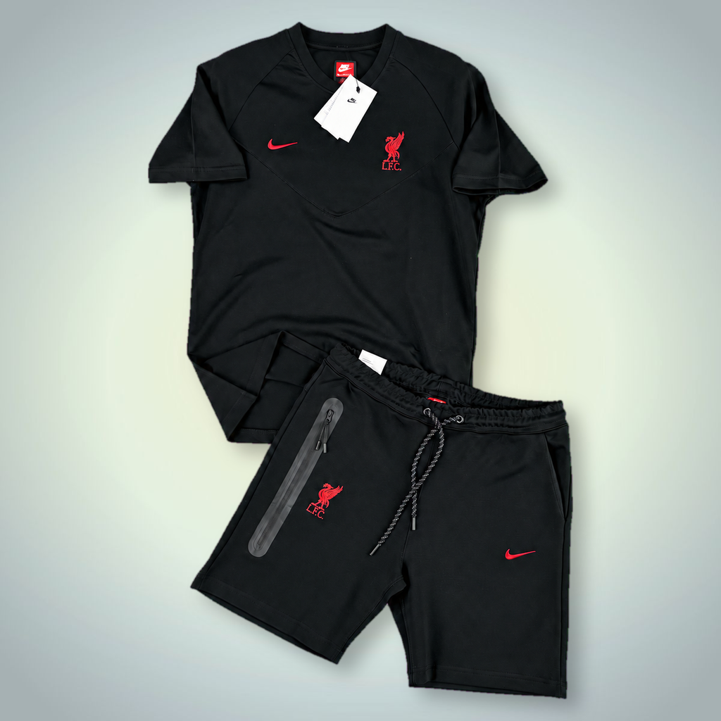 Nike Tech Fleece Liverpool ανδρικό αθλητικό σετ με κοντό παντελόνι, μαύρο. Premium ποιότητα