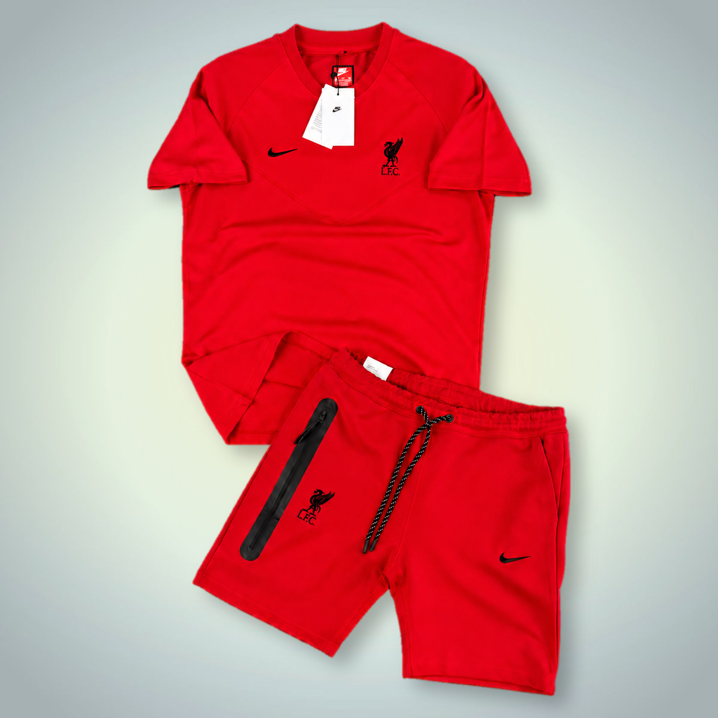 Nike Tech Fleece Liverpool ανδρικό αθλητικό σετ με κοντό παντελόνι, κόκκινο. Premium ποιότητα