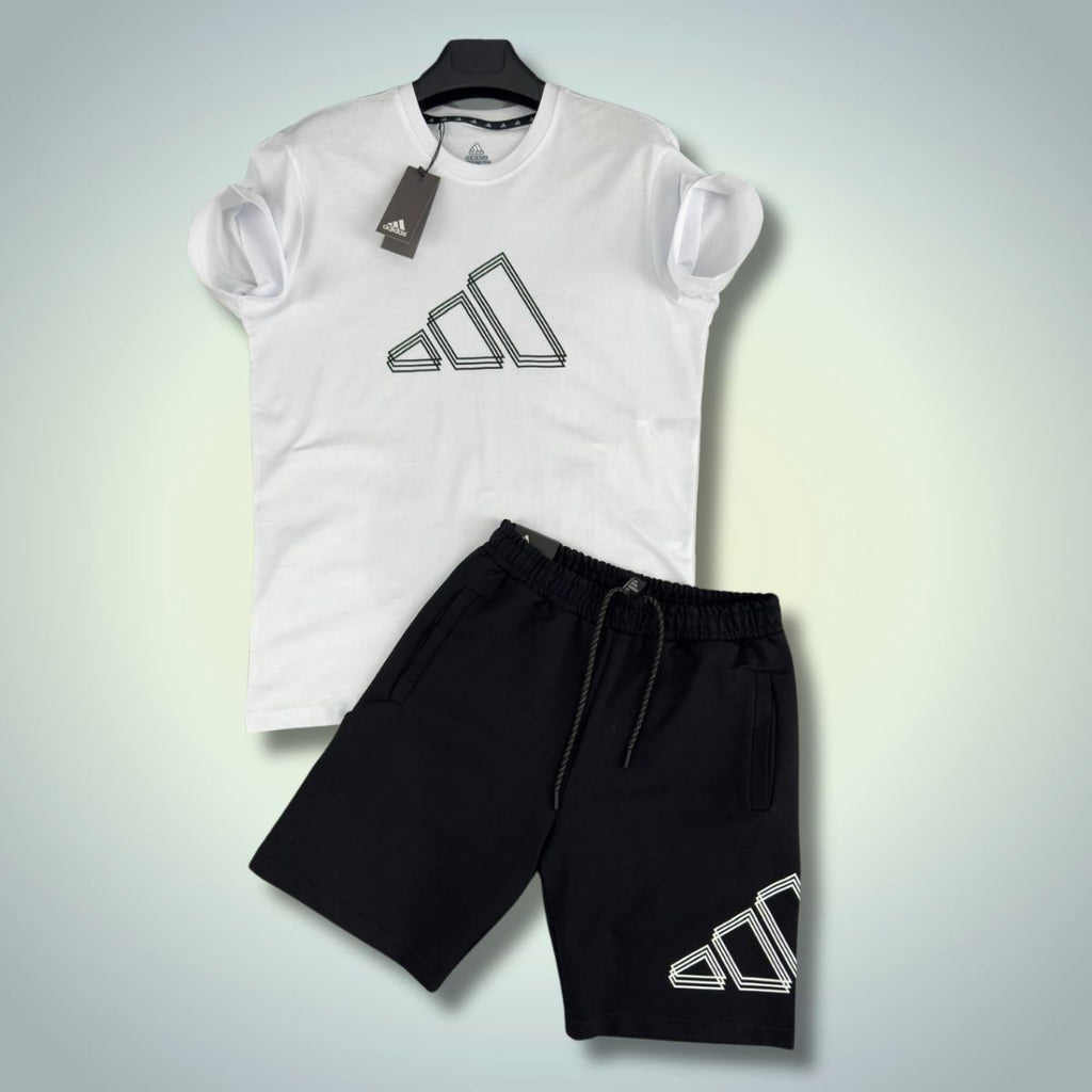 Αντρικό αθλητικό σύνολο Adidas με σορτς, ασπρόμαυρο. Premium ποιότητα