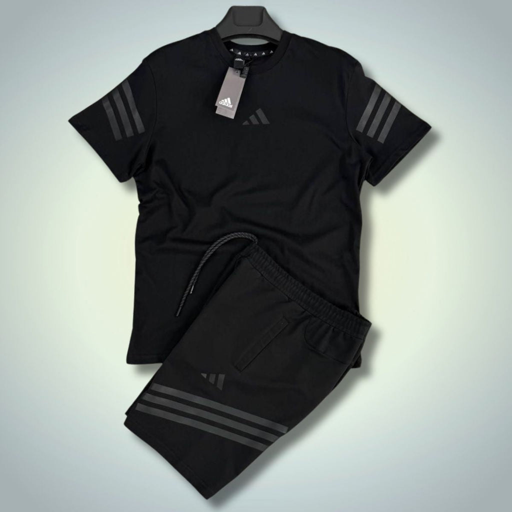 Ανδρική αθλητική φόρμα Adidas με σορτσάκι, μαύρη. Μοντέλο 2025. Premium ποιότητα