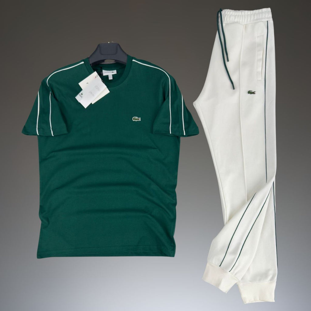 Lacoste αθλητική ανδρική καλοκαιρινή φόρμα, λευκό και πράσινο. Premium ποιότητα