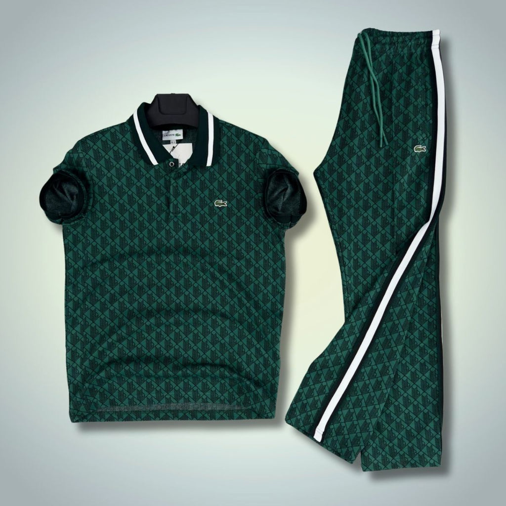 Ανδρική καλοκαιρινή αθλητική φόρμα Lacoste, Jacquard πόλο, σκούρο πράσινο. Premium ποιότητα