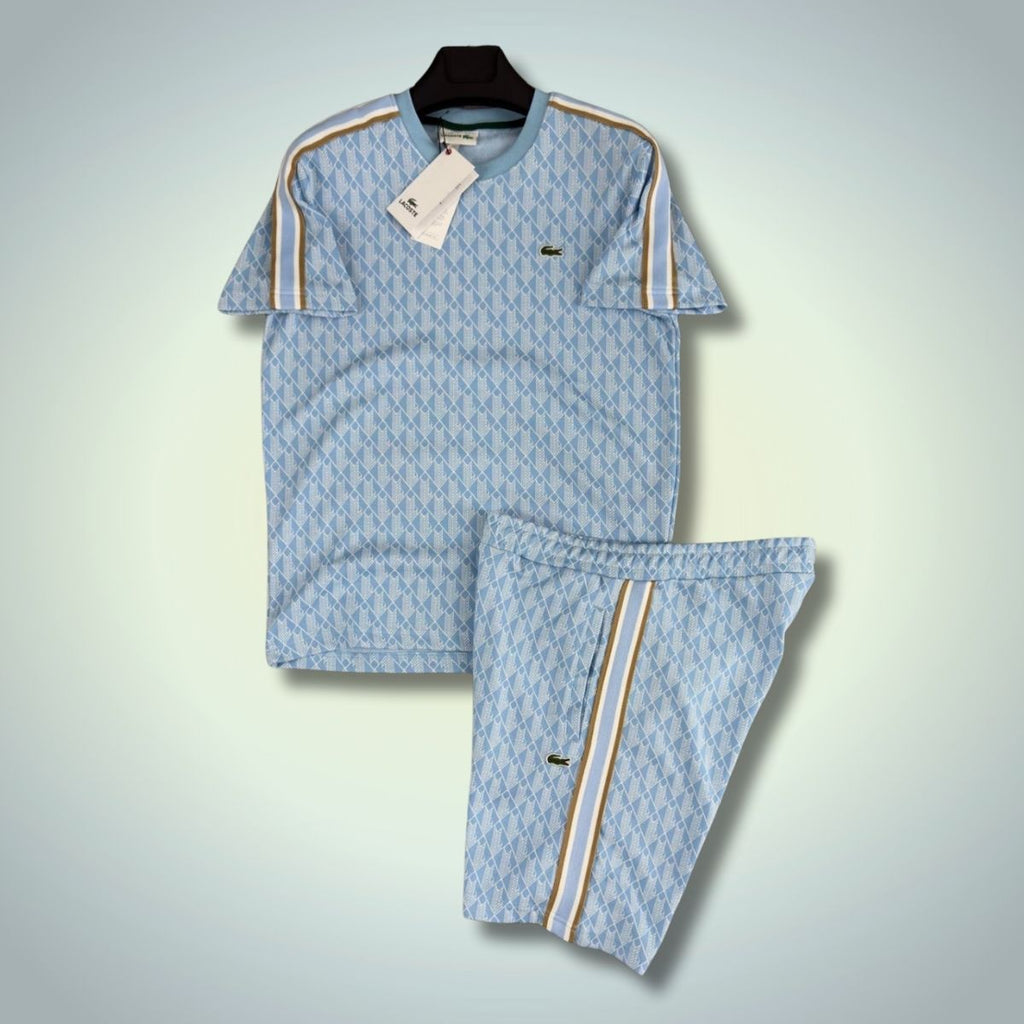 Αθλητικό σετ με κοντό παντελόνι Lacoste, Jacquard Monogram, ανοιχτό μπλε. Premium ποιότητα