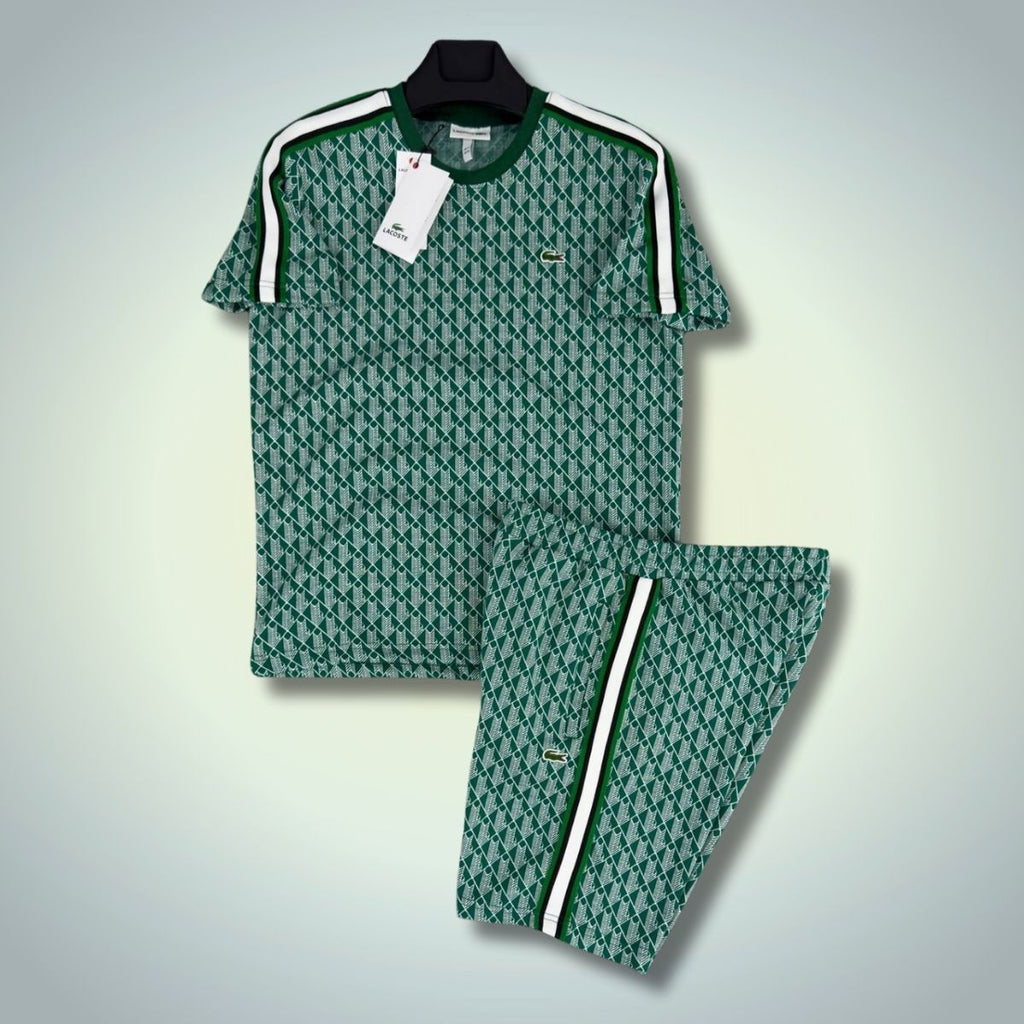 Αθλητικό σετ με κοντό παντελόνι Lacoste, Jacquard Monogram, ανοιχτό πράσινο. Premium ποιότητα