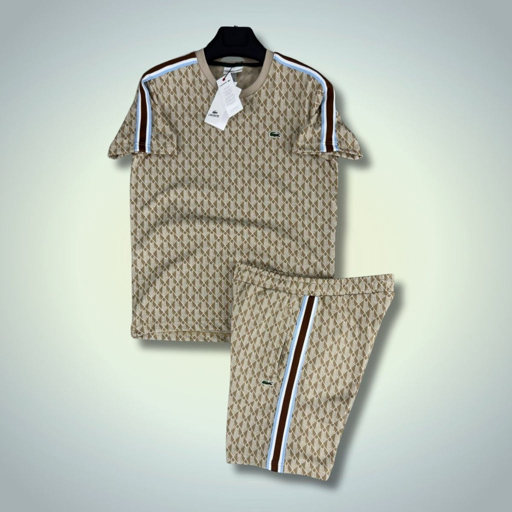 Αθλητικό σετ με κοντό παντελόνι Lacoste, Jacquard Monogram, μπεζ. Premium ποιότητα