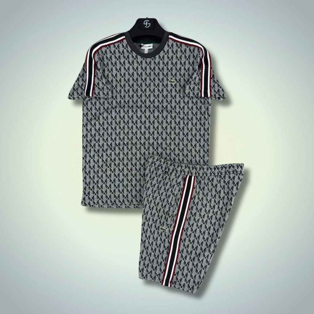 Αθλητικό σετ με κοντό παντελόνι Lacoste, Jacquard Monogram, γραφίτης. Premium ποιότητα