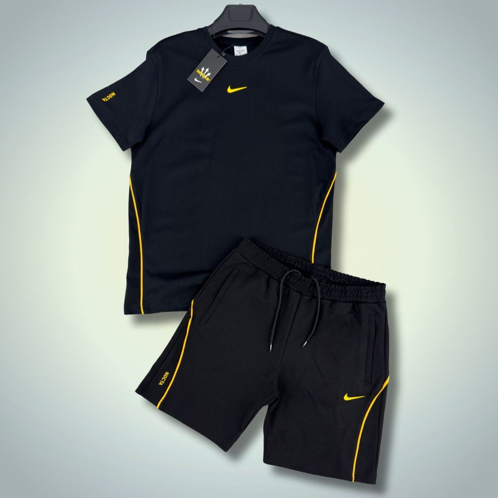 Nike Nocta ανδρικό αθλητικό σετ με σορτς, μαύρο - κίτρινο. Premium ποιότητα