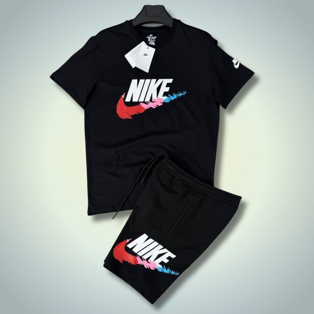 Ανδρικό αθλητικό σετ Nike με σορτς, μεγάλο κλασικό λογότυπο, μαύρο. Premium ποιότητα