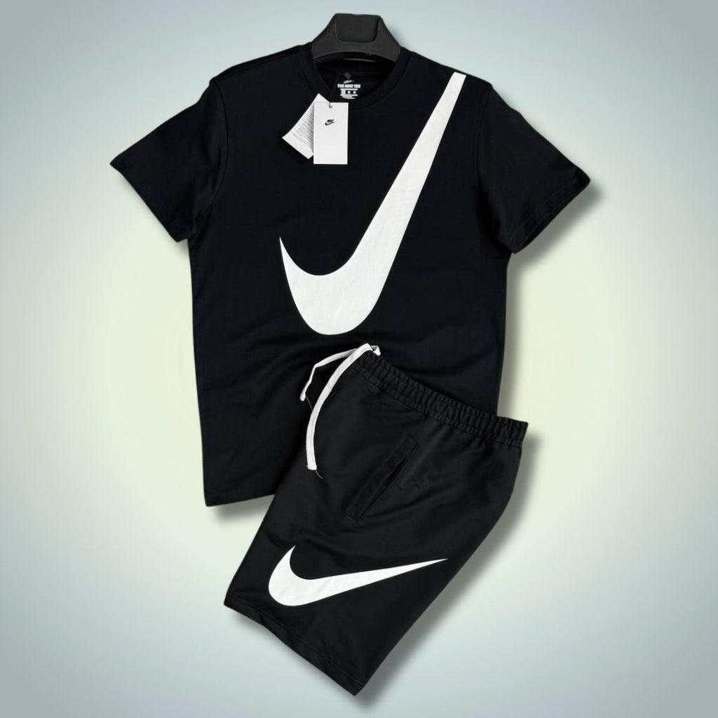 Ανδρικό αθλητικό σετ Nike με σορτς, μεγάλο λογότυπο, μαύρο. Premium ποιότητα