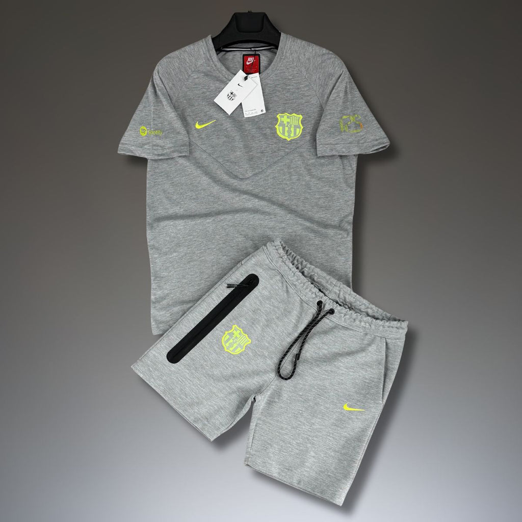 Nike Barcelona Tech Fleece ανδρικό αθλητικό σετ με κοντό παντελόνι, κλασικό γκρι. Premium ποιότητα