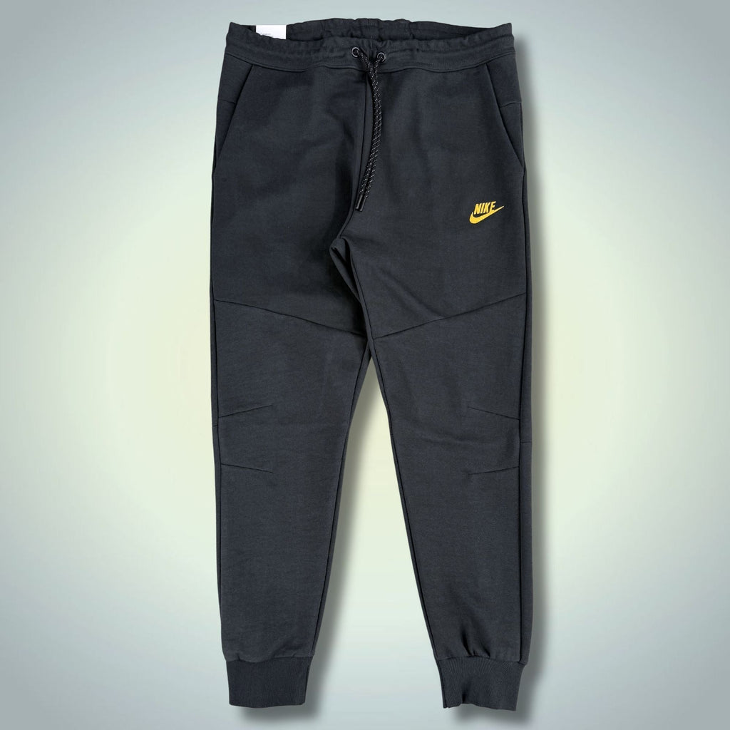 Nike Tech Fleece ανδρικό αθλητικό παντελόνι, γκρι ανθρακί, κίτρινο λογότυπο. Premium ποιότητα