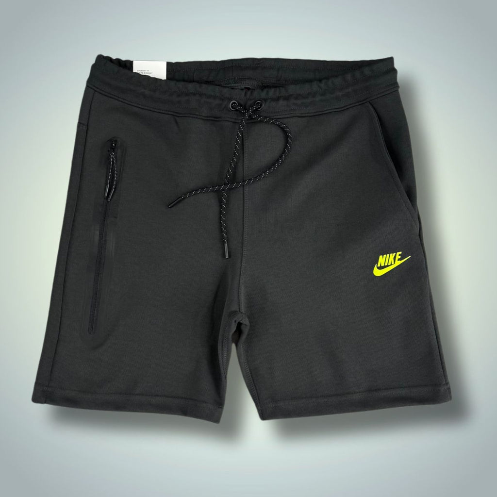 Ανδρικό αθλητικό σορτς Nike Tech Fleece, γραφίτης, με νεοζοπράσινο λογότυπο. Μοντέλο 2024. Premium ποιότητα