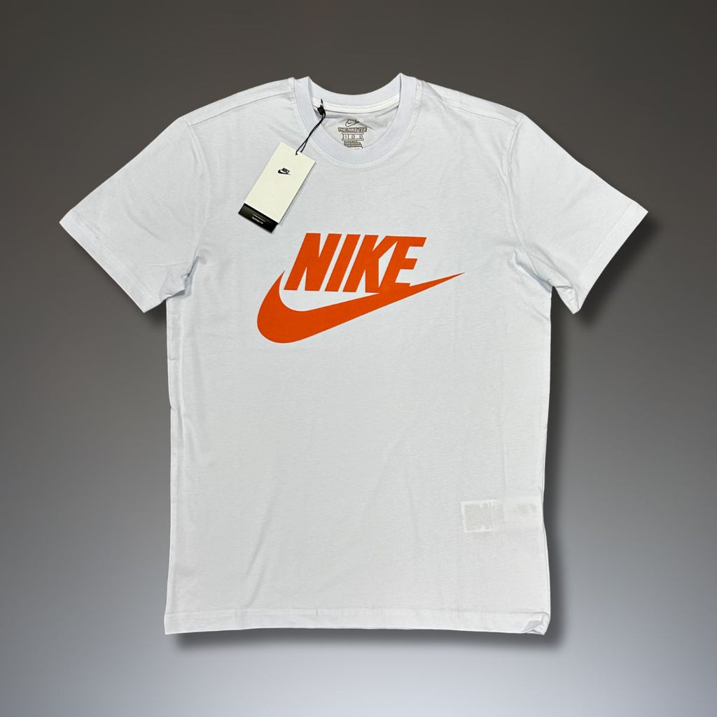 Ανδρικό λευκό T-shirt Nike, πορτοκαλί λογότυπο. Premium ποιότητα