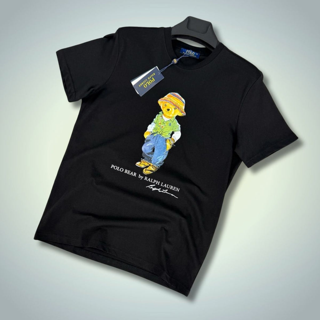 Ανδρικό μπλουζάκι Ralph Lauren, μαύρο, μεγάλο τύπωμα. Premium ποιότητα