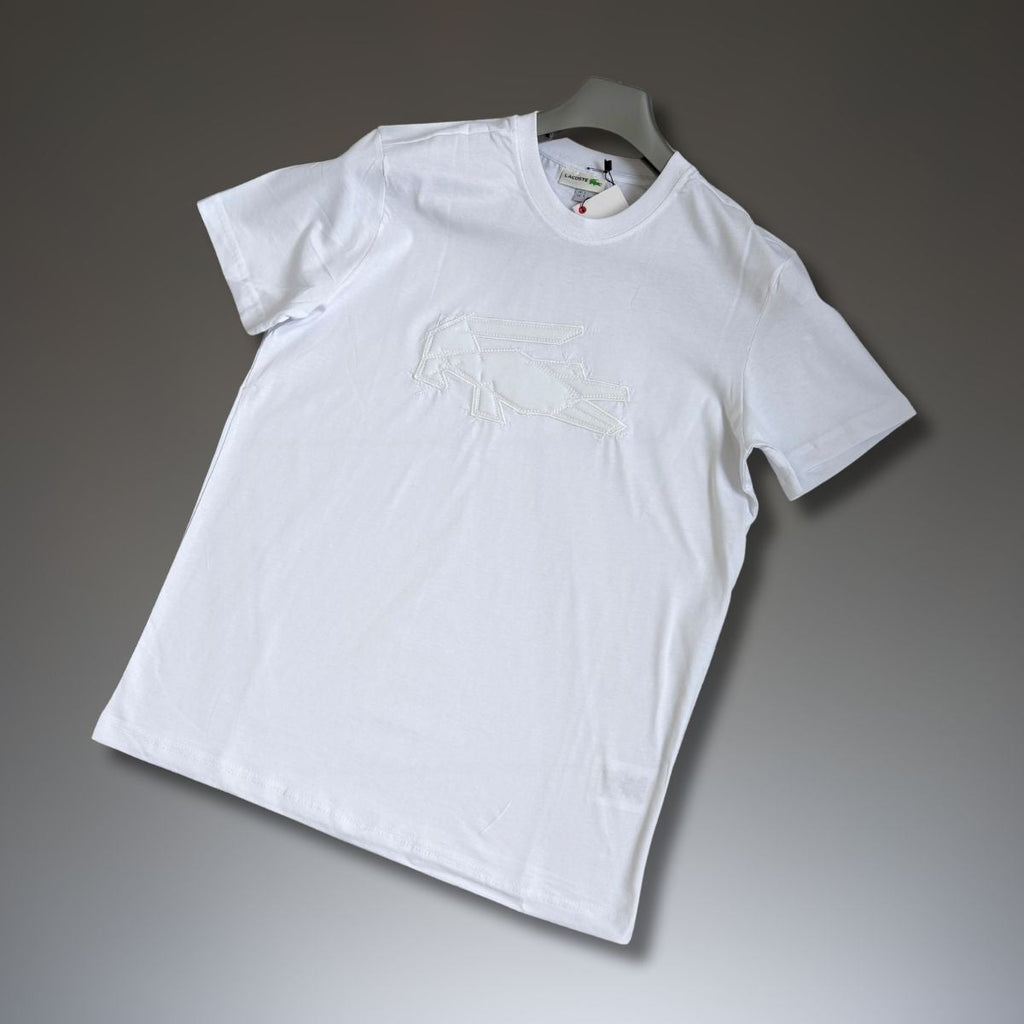 Μπλουζάκι Lacoste, λευκό, λογότυπο με σκίτσο. Premium ποιότητα