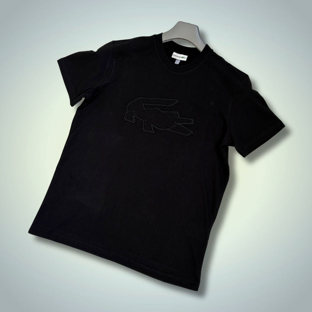 Μπλουζάκι Lacoste, μαύρο, λογότυπο με σκίτσο. Premium ποιότητα