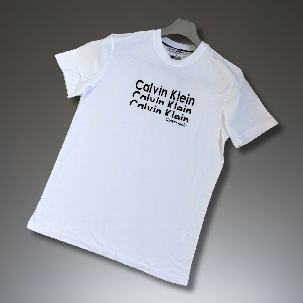 Μπλουζάκι Calvin Klein, λευκό, κομμένο λογότυπο. Premium ποιότητα