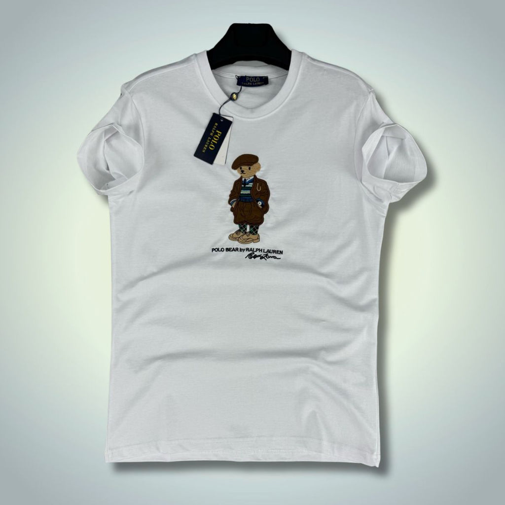 Μπλουζάκι Ralph Lauren, λευκό, κέντημα με αρκούδα. Premium ποιότητα