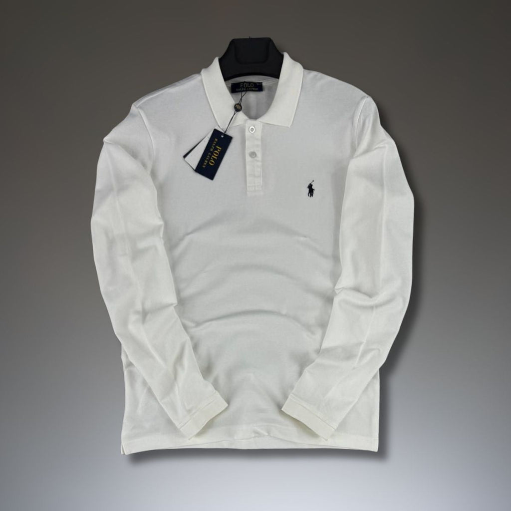 Ανδρικό πόλο μακρυμάνικο Ralph Lauren, λευκό. Premium ποιότητα