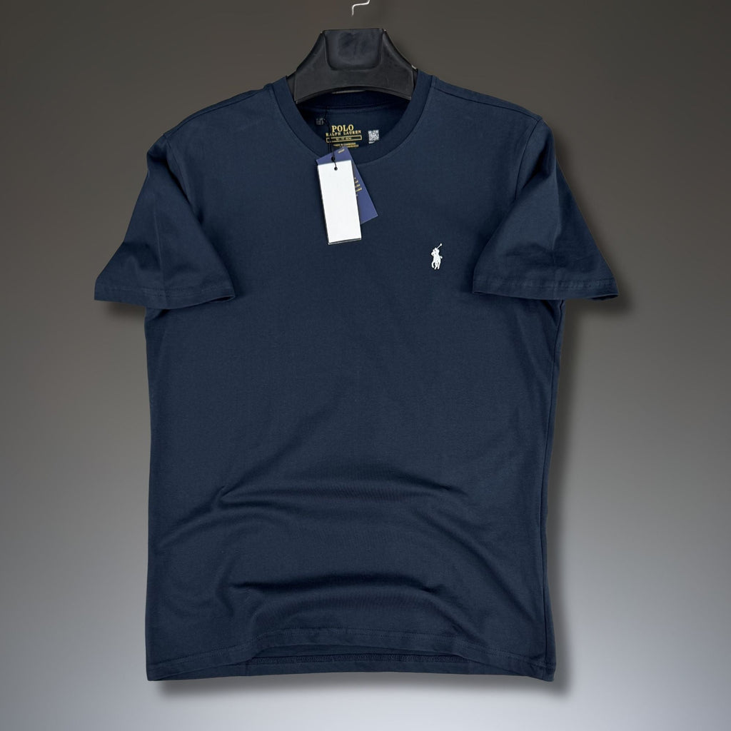 Ανδρικό σκούρο μπλε t-shirt Ralph Lauren, λευκό λογότυπο. Premium ποιότητα