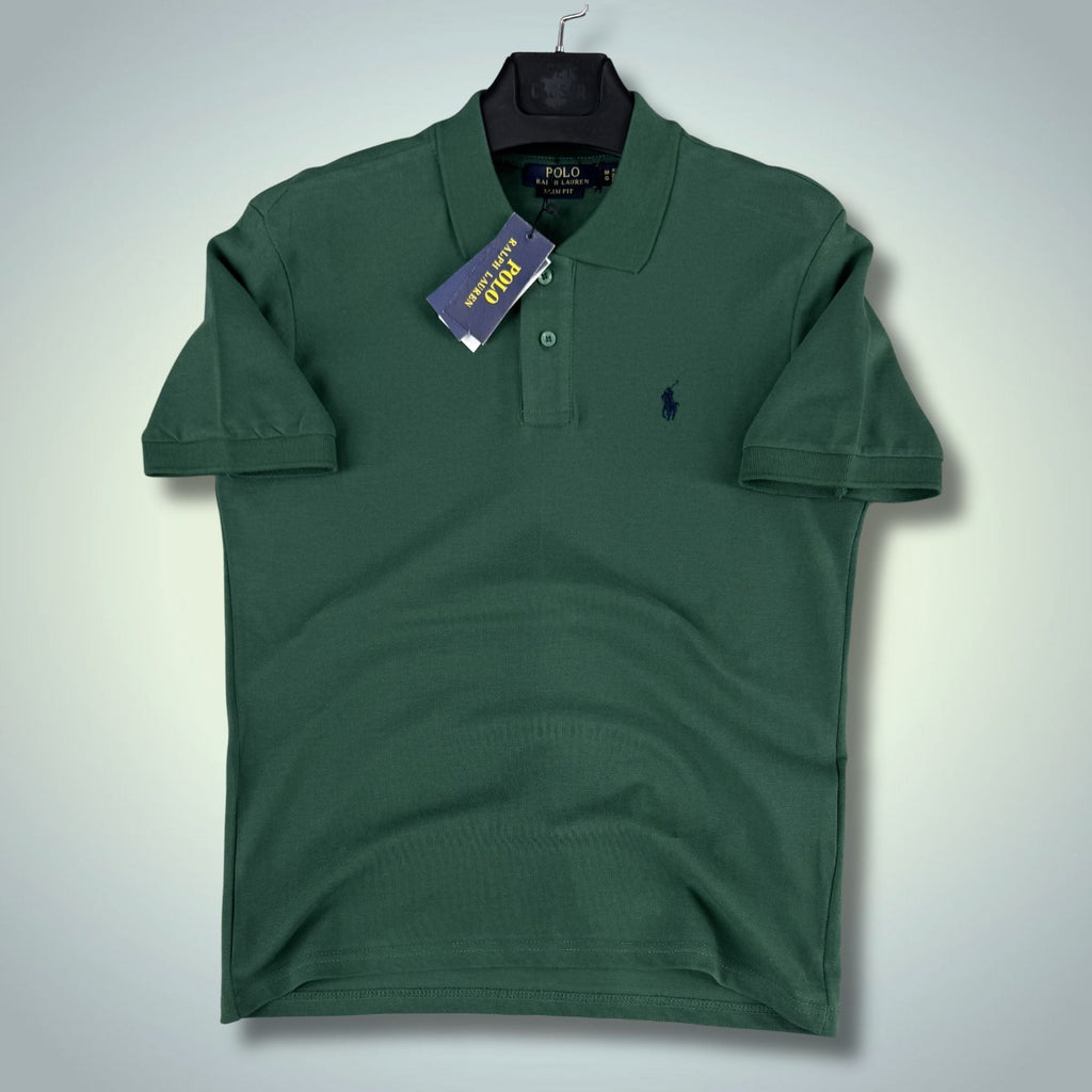 Ανδρικό πράσινο polo t-shirt Ralph Lauren, μπλε λογότυπο. Premium ποιότητα