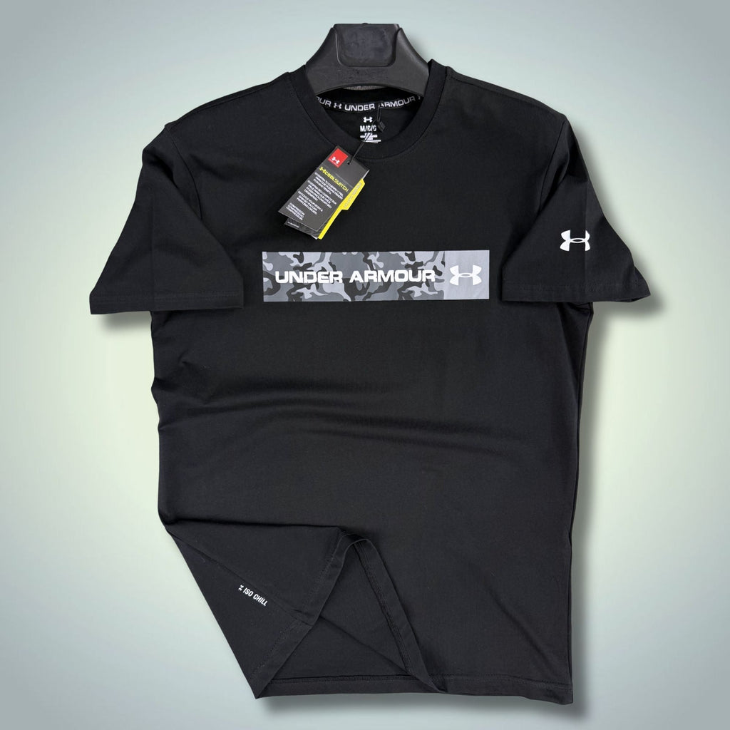 Ανδρική μαύρη μπλούζα Under Armour, καμουφλάζ λογότυπο. Premium ποιότητα