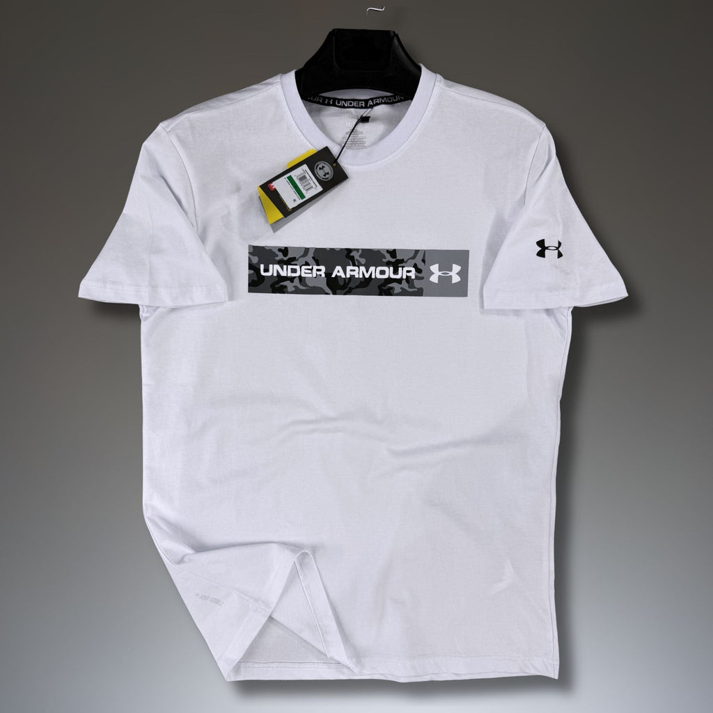 Ανδρική άσπρη μπλούζα Under Armour, καμουφλάζ λογότυπο. Premium ποιότητα