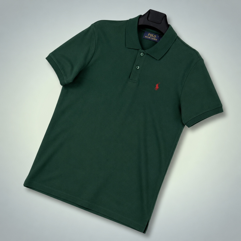 Ανδρική πόλο μπλούζα Ralph Lauren, κόκκινο λογότυπο, πράσινη. Premium ποιότητα