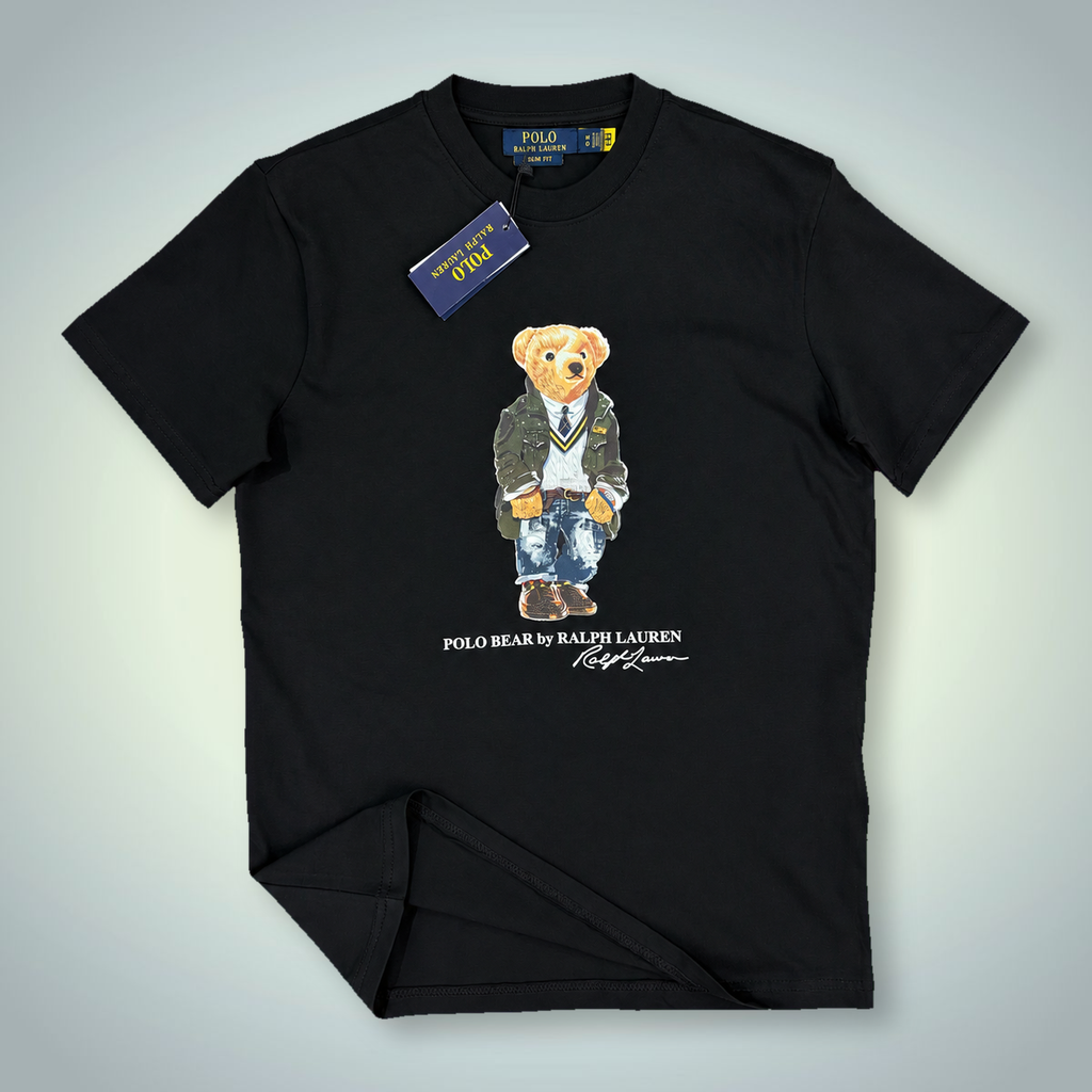 Ανδρική μπλούζα Ralph Lauren, στάμπα αρκουδάκι με στολή, μαύρη. Premium ποιότητα