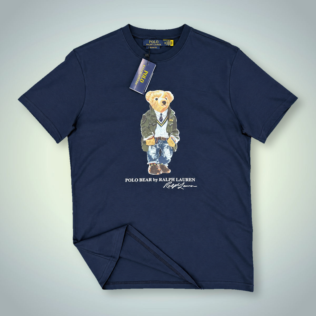 Ανδρική μπλούζα Ralph Lauren, στάμπα αρκουδάκι με στολή, σκούρα μπλε. Premium ποιότητα