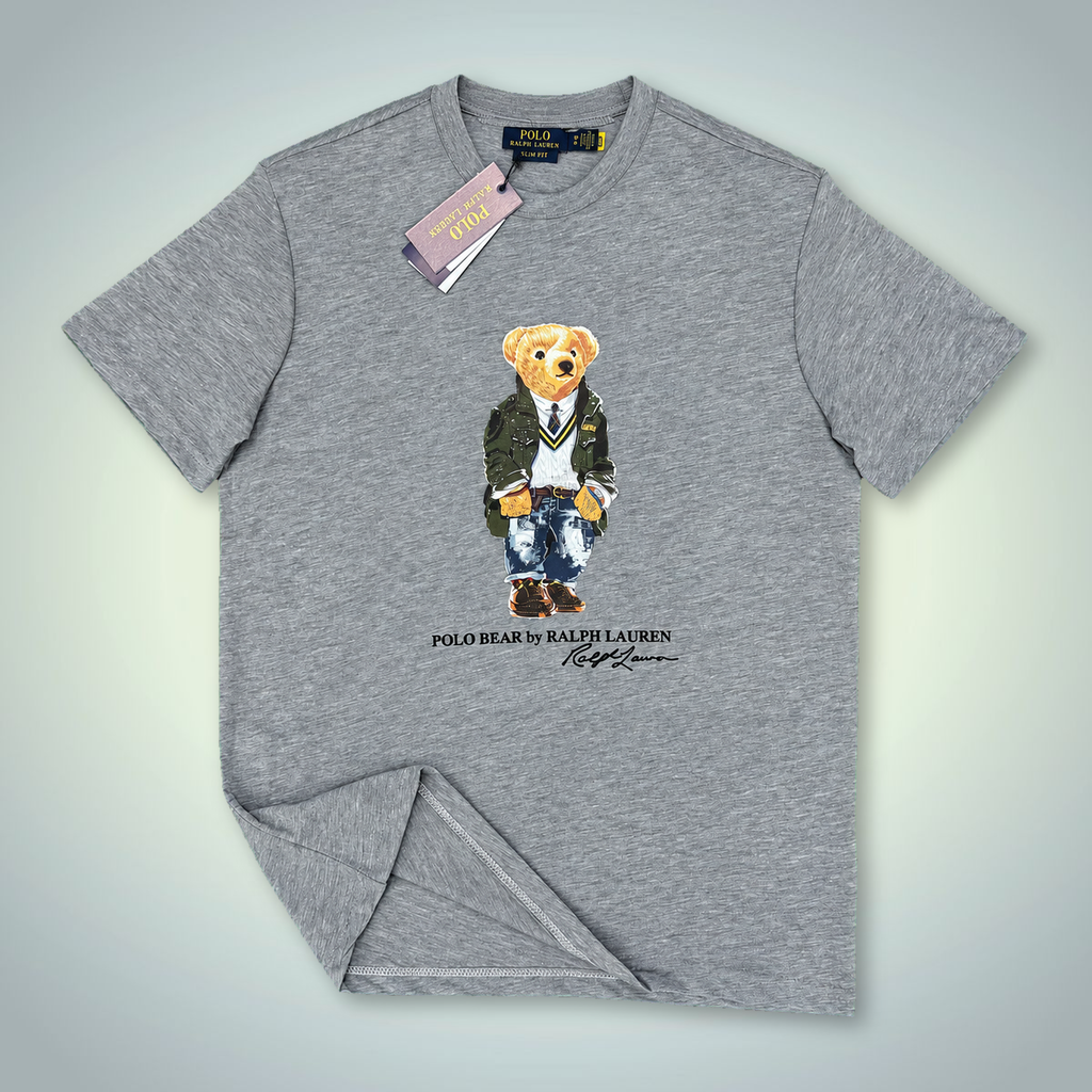 Ανδρική μπλούζα Ralph Lauren, στάμπα αρκουδάκι με στολή, κλασική γκρι. Premium ποιότητα