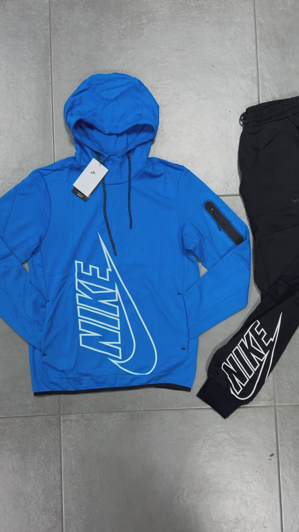 Αντρικό αθλητικό Nike Tech Fleece ανδρικής ομάδας, χωρίς φερμουάρ, μπλε - μαύρο. Premium ποιότητα