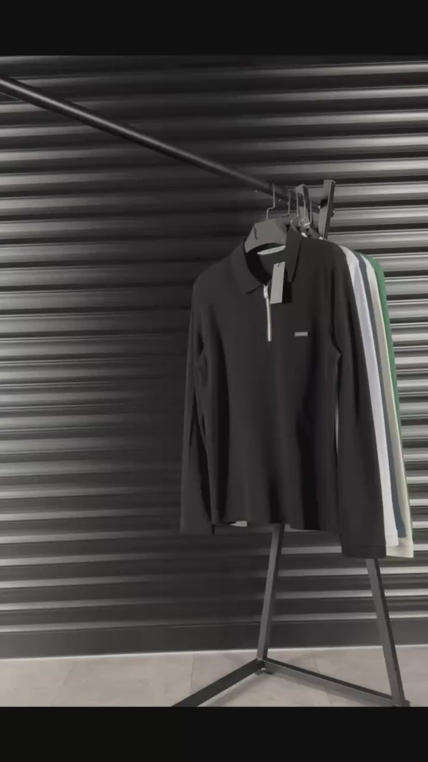 Ανδρικό πόλο μακρυμάνικο Calvin Klein, μαύρο. Premium ποιότητα