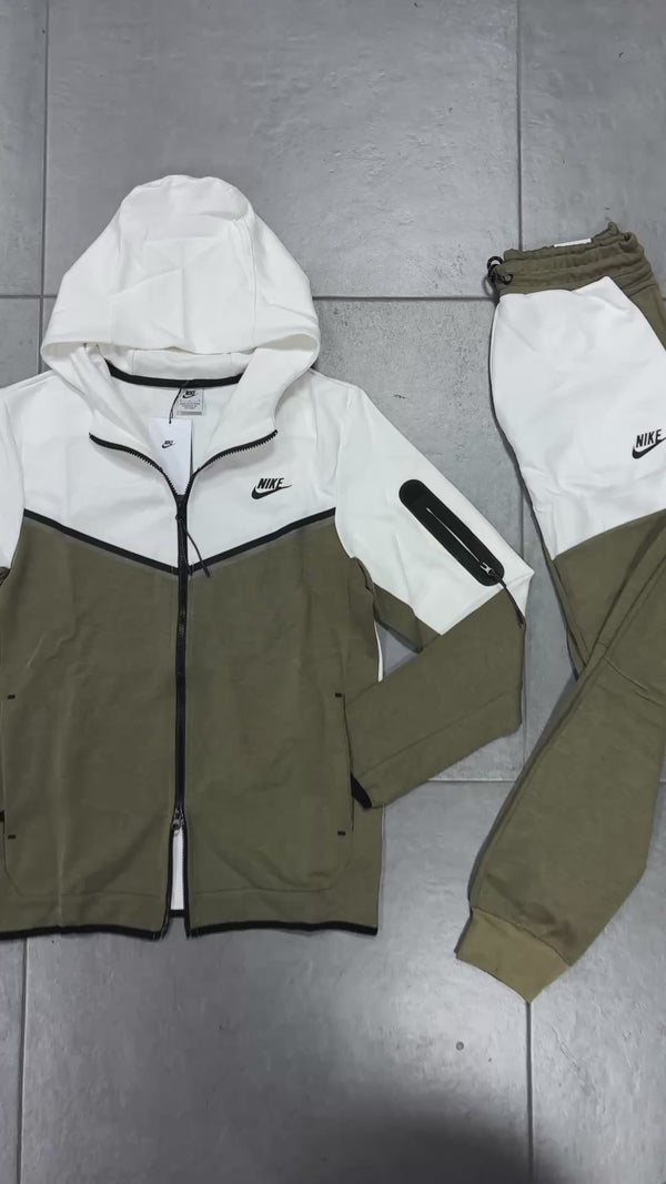 Ανδρικό αθλητικό σύνολο Nike Tech Fleece, λαδί - λευκό. Premium ποιότητα
