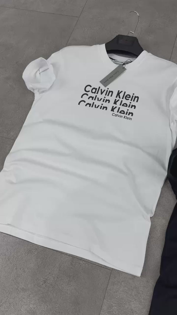 Μπλουζάκι Calvin Klein, λευκό, κομμένο λογότυπο. Premium ποιότητα