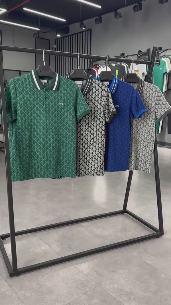 Ανδρική καλοκαιρινή αθλητική φόρμα Lacoste, Jacquard πόλο, σκούρο μπλε. Premium ποιότητα
