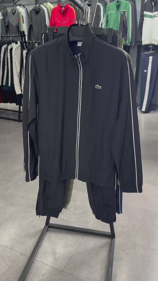 Ανδρική αντιανεμική αθλητική φόρμα Lacoste, μαύρη. Premium ποιότητα