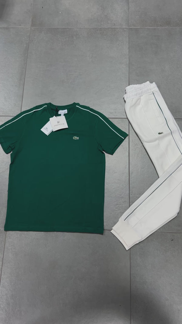 Lacoste αθλητική ανδρική καλοκαιρινή φόρμα, λευκό και πράσινο. Premium ποιότητα