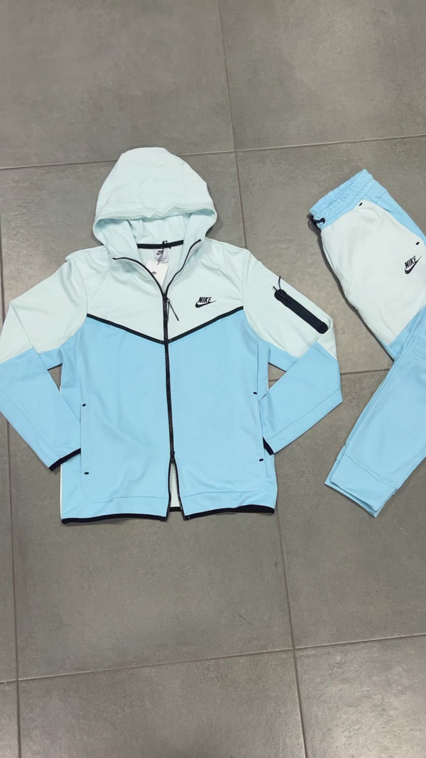 Ανδρικό αθλητικό σύνολο Nike Tech Fleece, λευκό και ανοιχτό γαλάζιο. Premium ποιότητα